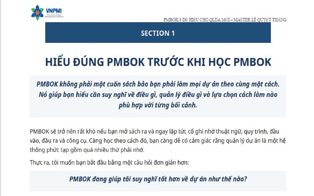 Bản đồ PMBOK 8 dễ hiểu từ hệ thống giá trị, tư duy, nguyên tắc đến quy trình và công cụ