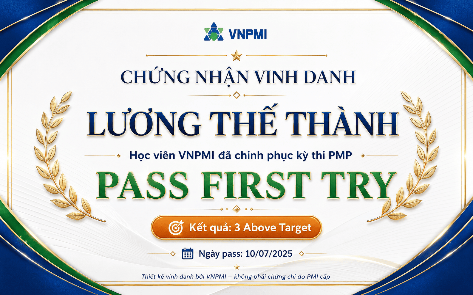 Chứng chỉ PMP của học viên Lương Thế Thành