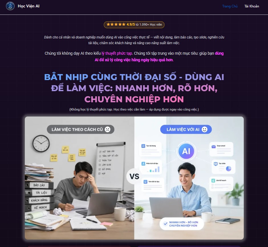 Giao diện Học Viện AI trong hệ sinh thái VNPMI