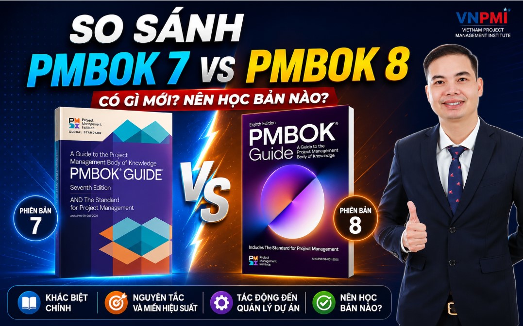 So sánh PMBOK 7 và PMBOK 8 về nguyên tắc, miền hiệu suất và quy trình
